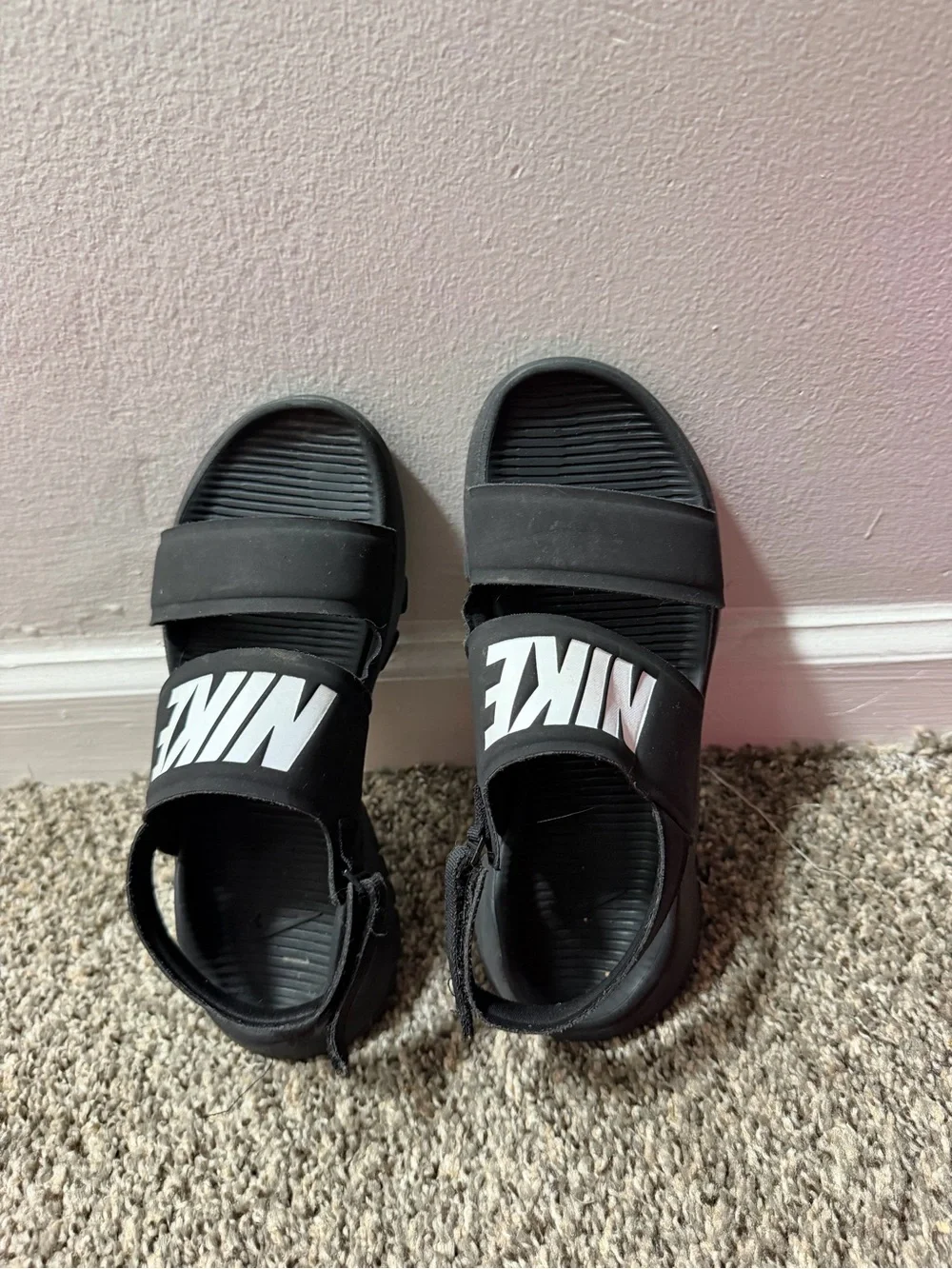Nike Kids Black and White Logo Adjustable Strap Sandals